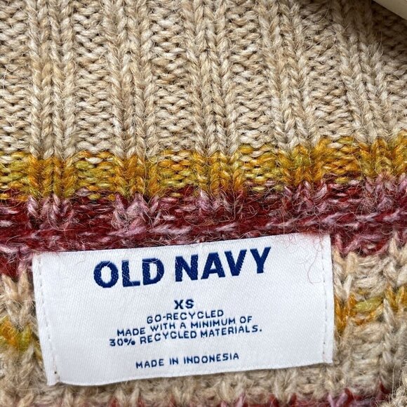 OLD NAVY Womens Sweater XS Relaxed Fit Beige Red Stripe Mock Neck Pullover - Picture 5 of 9